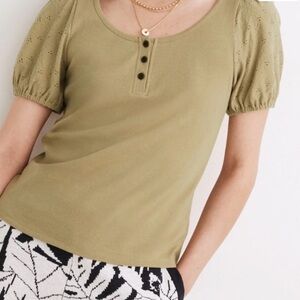 Madewell Olive Puff-Sleeve Henley Tee